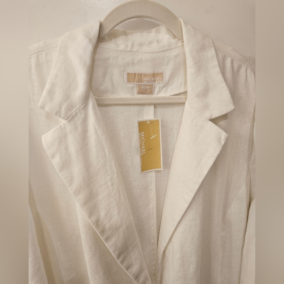 NWT - Linen Michael Kors White Blazer w Shirred Sleeves - Size 20W - Picture 3 of 12